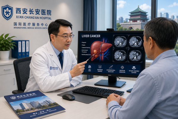 Specialist consultation for liver cancer treatment at Xi'an Chang'an Hospital in Xi'an, China.