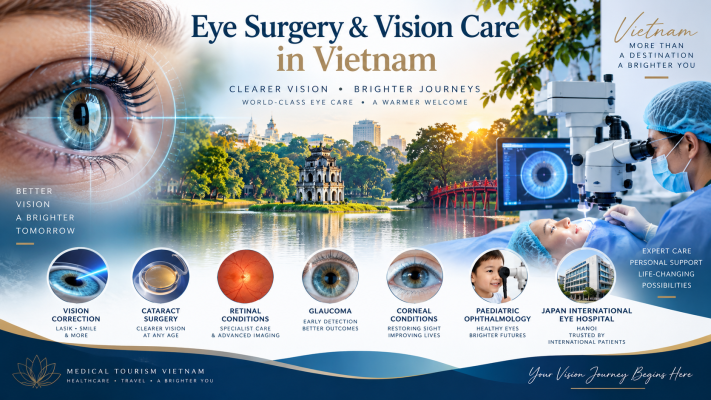Eye surgery and vision care in Vietnam, showing modern ophthalmology, eye diagnostics and specialist treatment in Hanoi