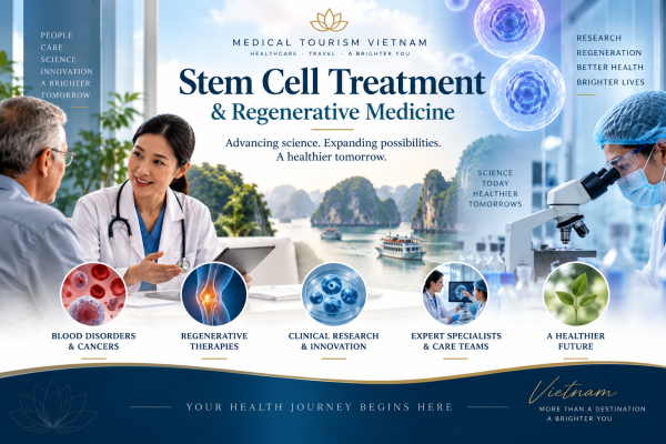 A doctor consulting a patient about stem cell treatment and regenerative medicine while researchers work in a medical laboratory