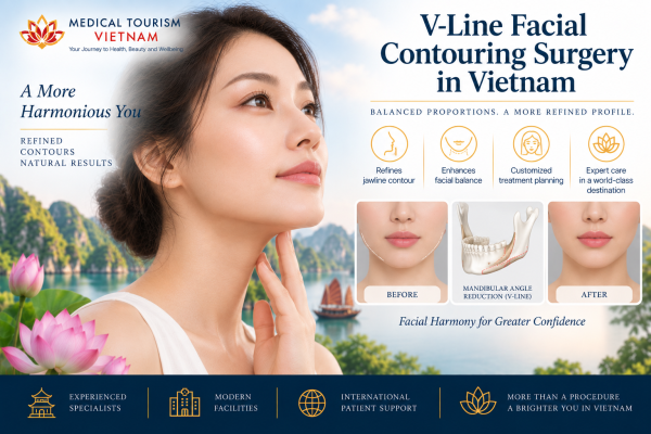 A woman considering V-line facial contouring and jaw reduction surgery in Vietnam