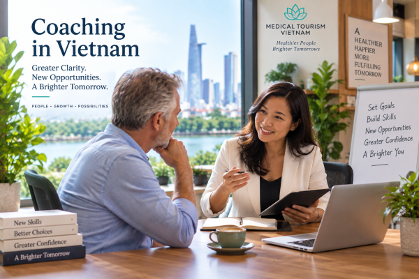 International resident discussing goals and personal development with a professional coach in Vietnam