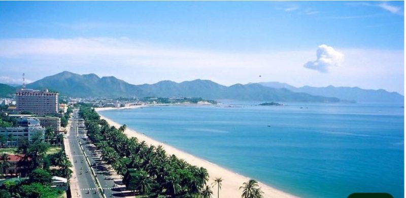 Panoramic view of Nha Trang beach and coastal boulevard overlooking Nha Trang Bay Vietnam